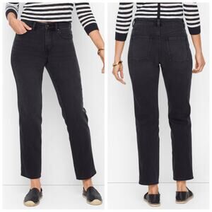 Talbots Women's Classic High Waist Slim Straight Ankle Jeans Black Raven Wash 12